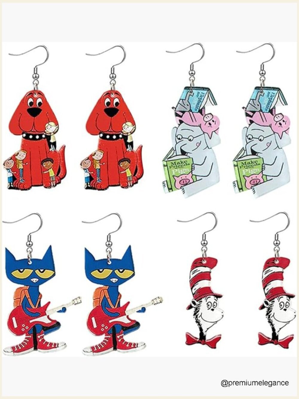 Cute Animal Drop Dangle Earrings for Women Cat Dog Elephant Book Reading